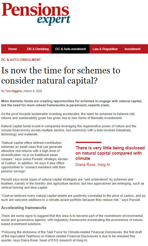Image for opinion “Is now the time for schemes to consider natural capital?”